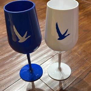 Set Of 2 Grey Goose Blue & White Acrylic Wine Glasses